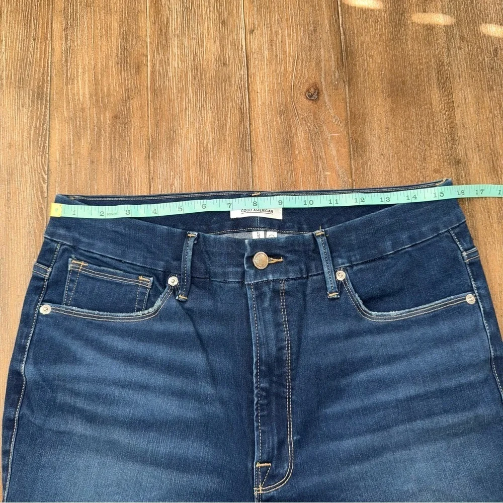 Good American Good Waist Skinny Jeans Raw Hem Plus Size Dark Blue - Picture 5 of 14